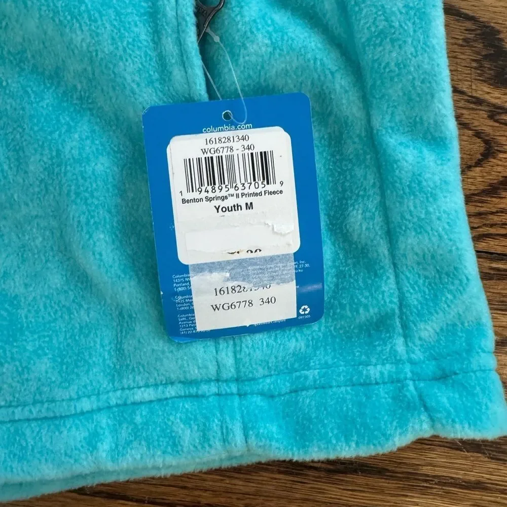 NWT New COLUMBIA Benton Springs II Printed Fleece Jacket Aqua Blue Print M 10 12